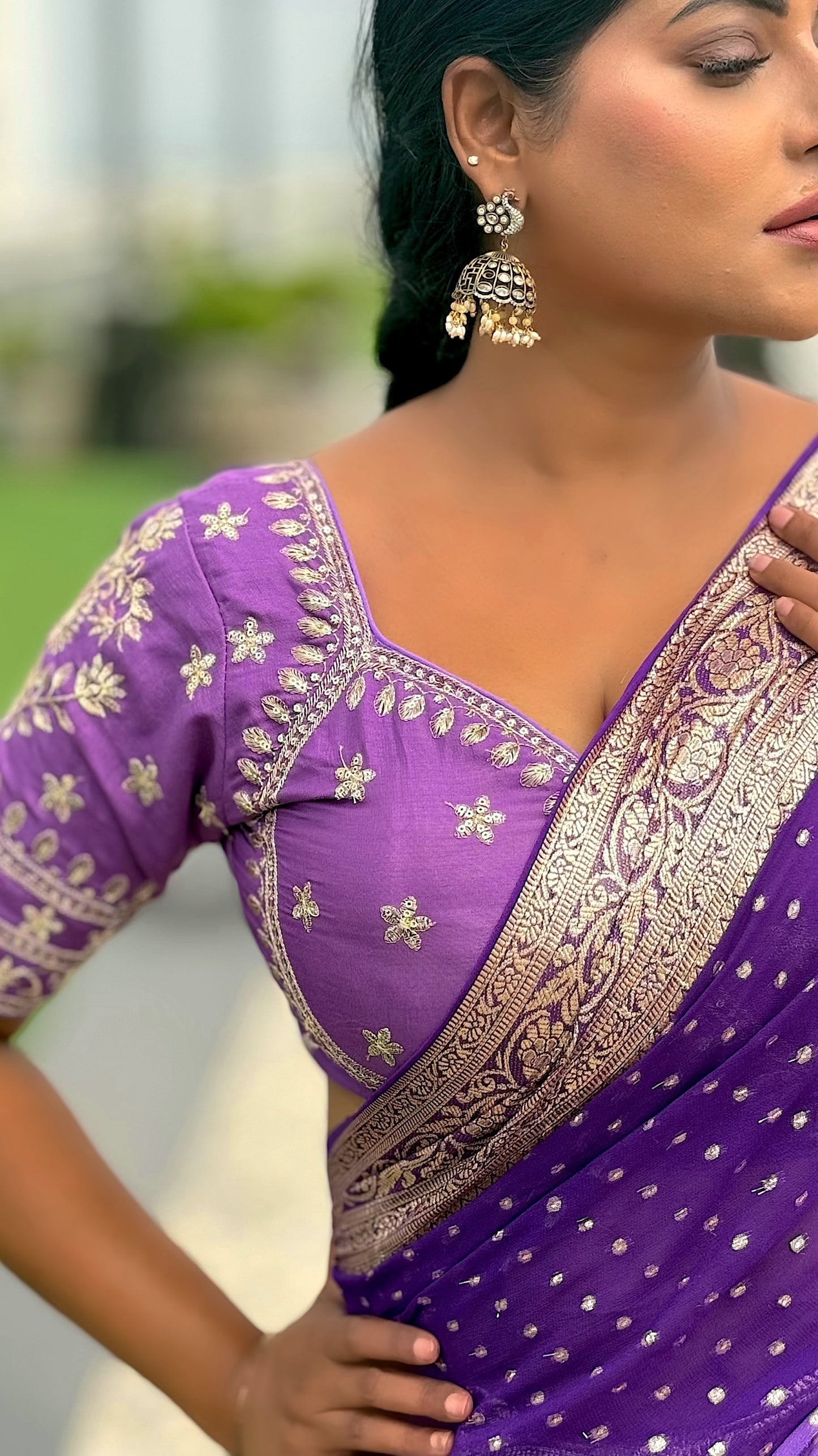 A Viscose Georgette Saree With Banarasi Multi Embroidery Work