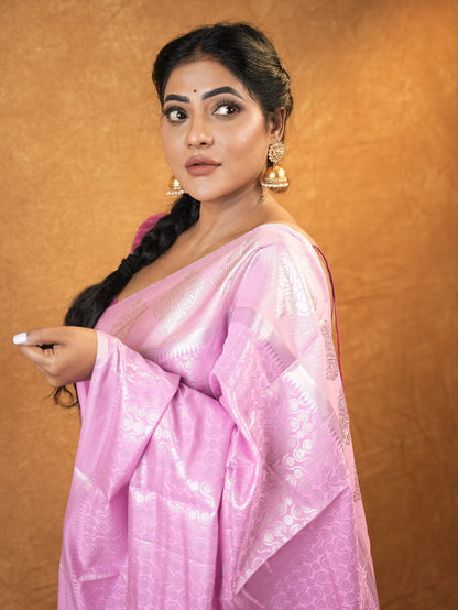 Baby pink and cream silk saree
