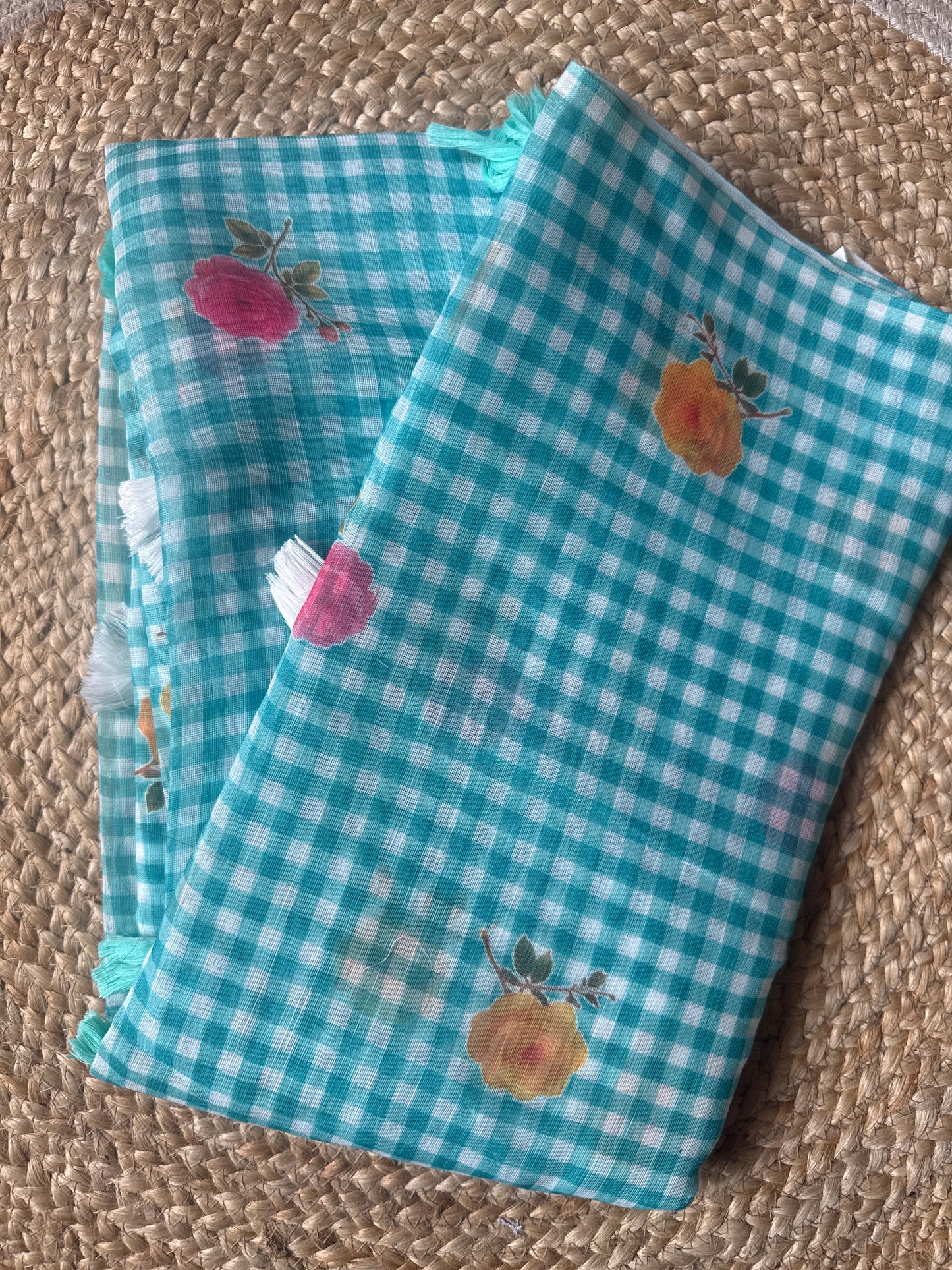 Linen cotton checks flower