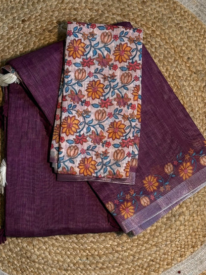 Pure linen cotton saree