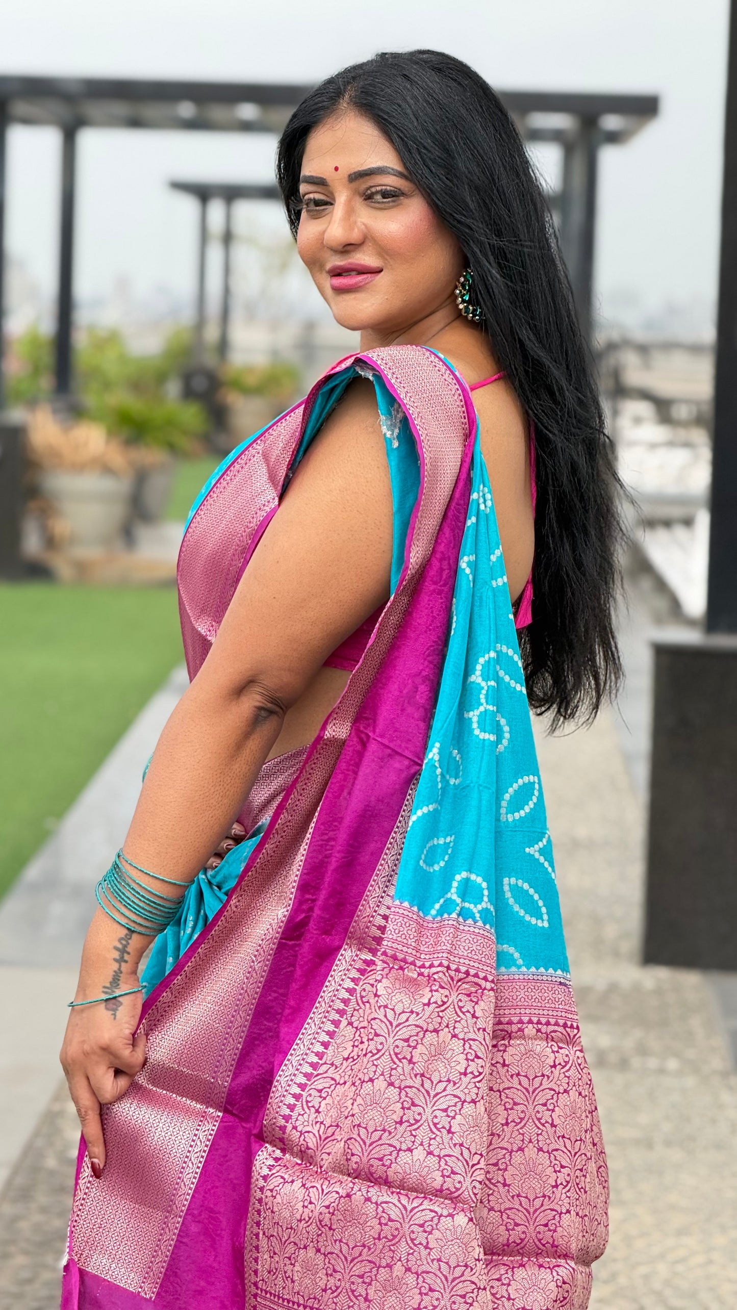Aqua blue chanderi pattu saree