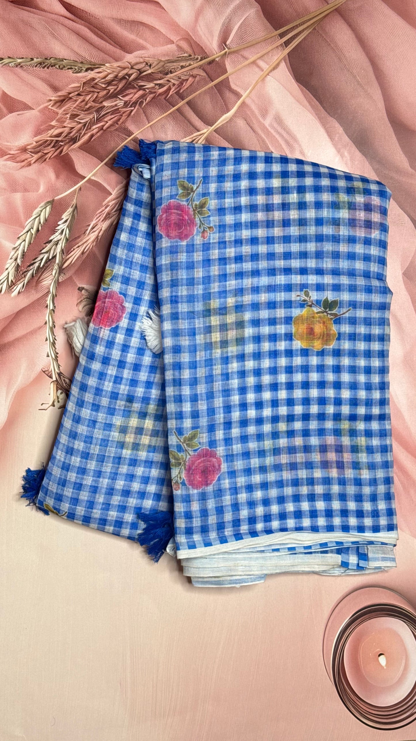 Linen cotton checks flower
