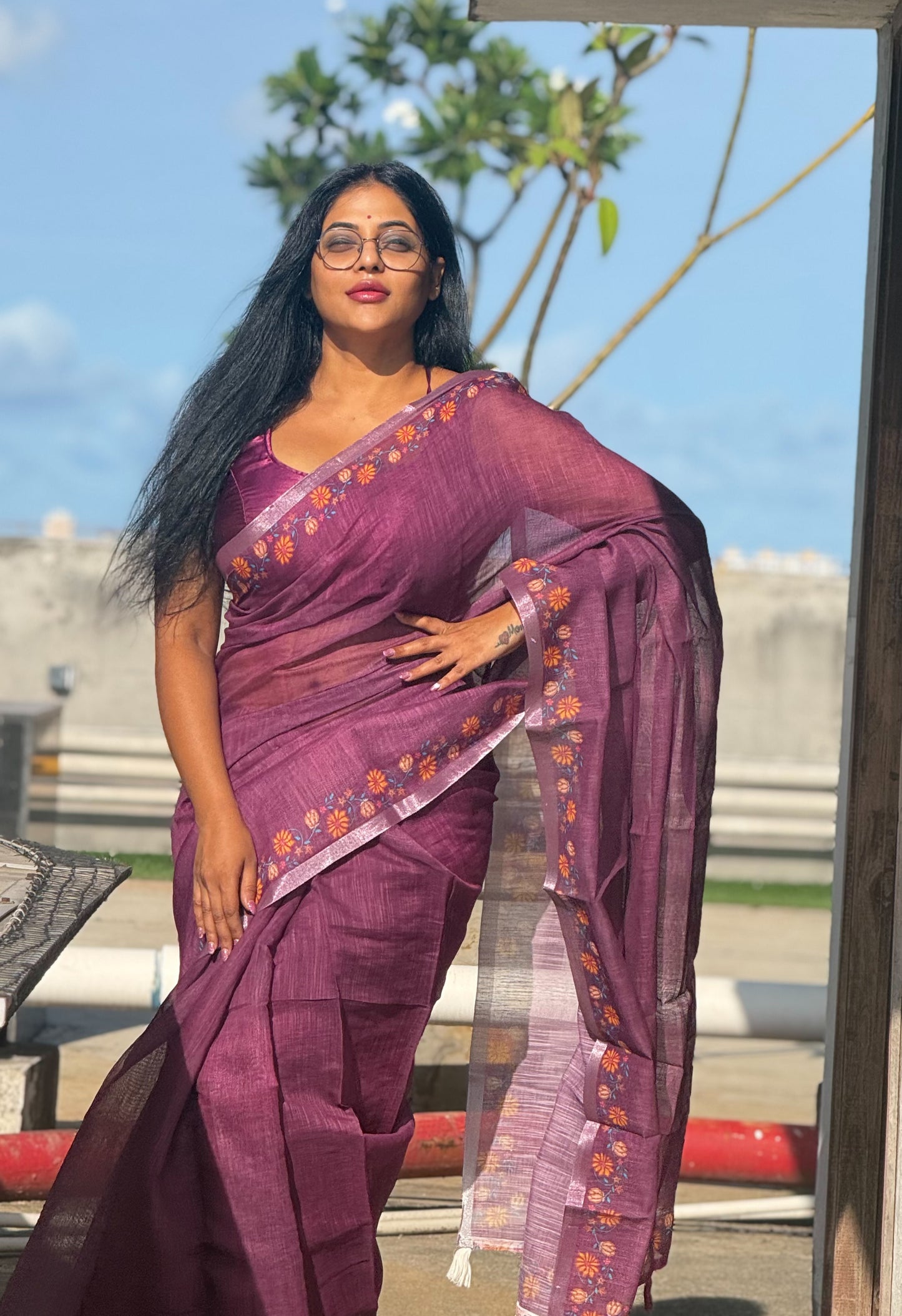 Pure linen cotton saree