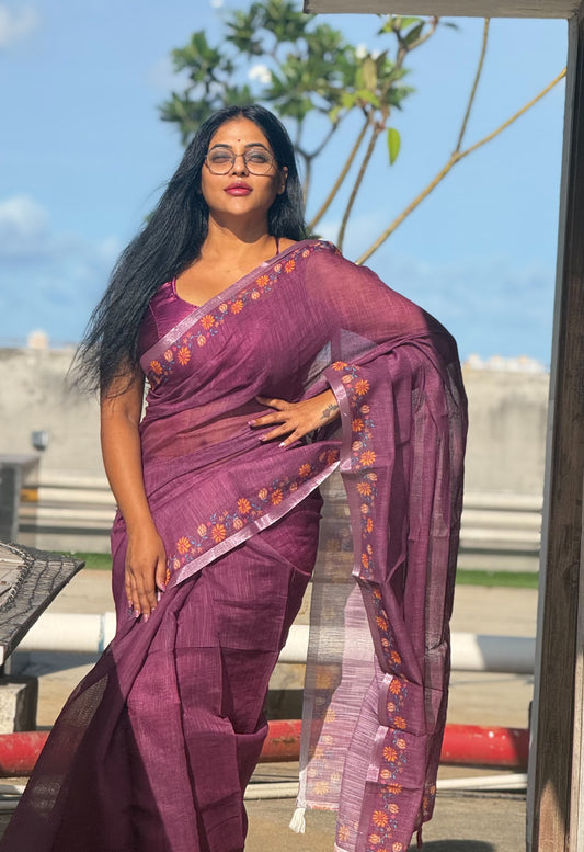 Pure linen cotton saree