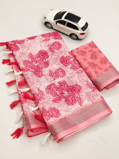 Linen with Silver Zari border