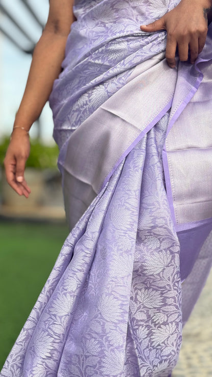 Pure Linen Tissue With Silver Zari Border