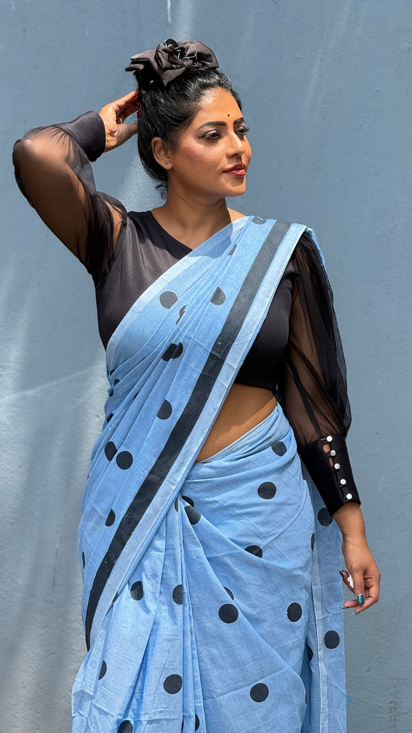 Polka dot khadi cotton saree