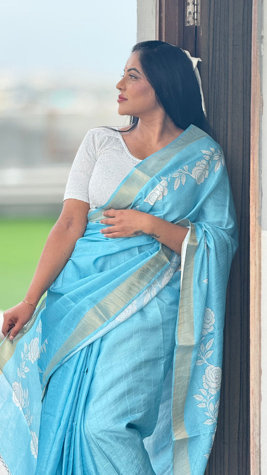 Pure Tussar Silk Saree With Zari Border