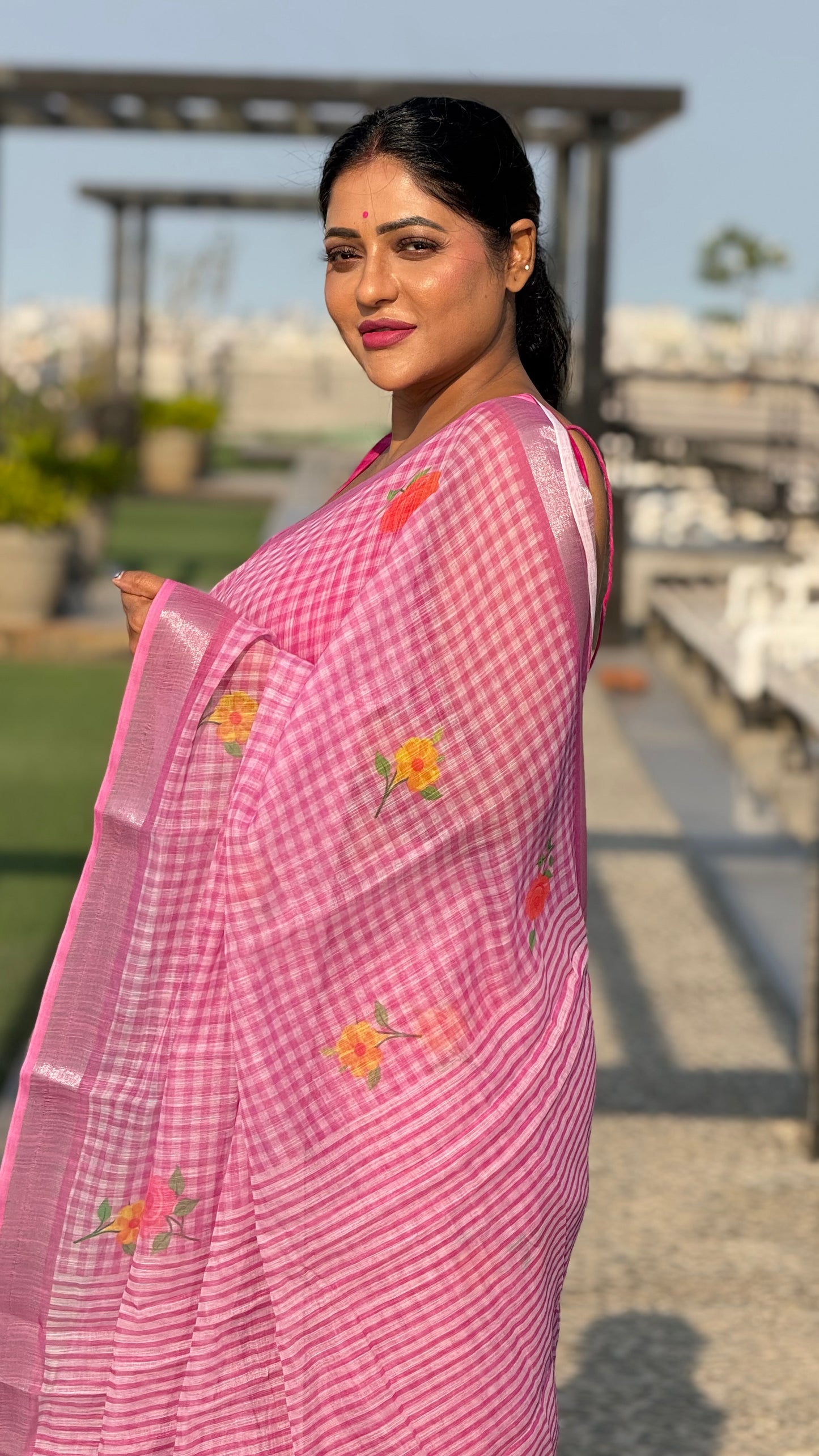 Lilac pink checks mangalagiri