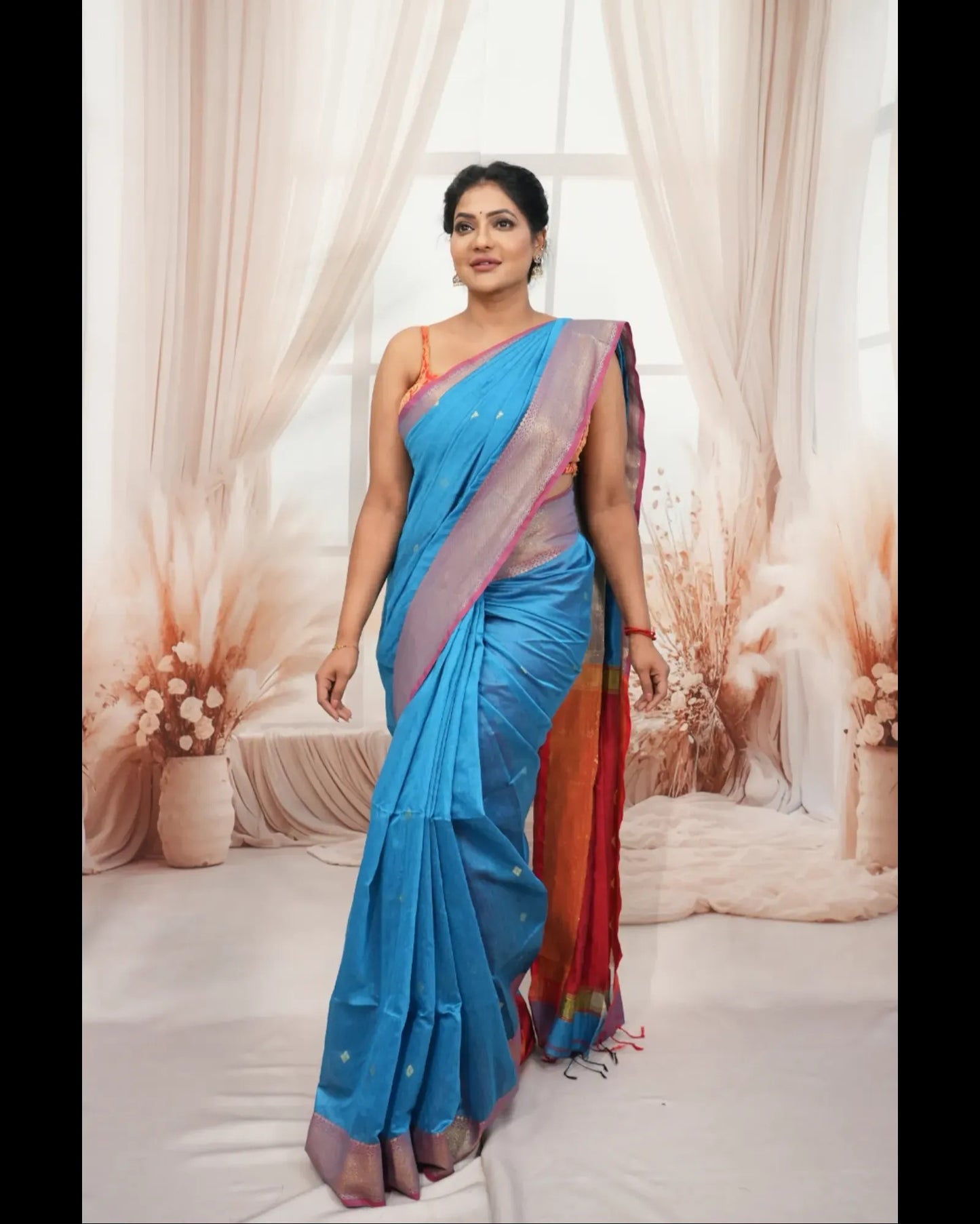 Maheshwari Cotton Silk with fine Zari