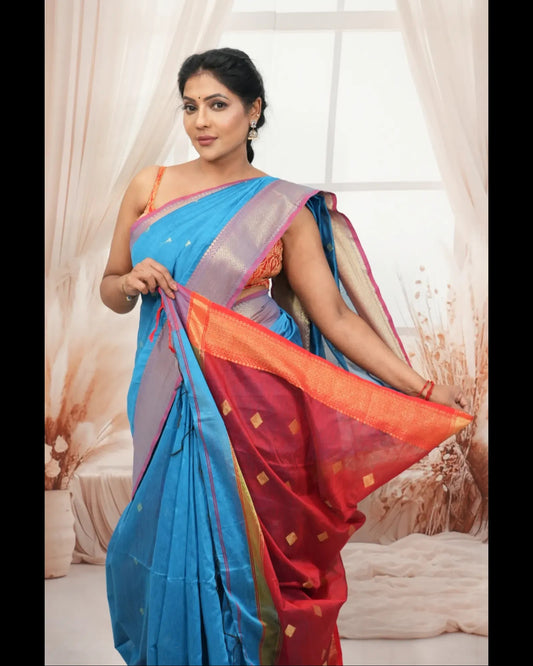 Maheshwari Cotton Silk with fine Zari