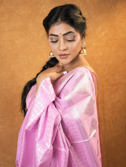 Baby pink and cream silk saree