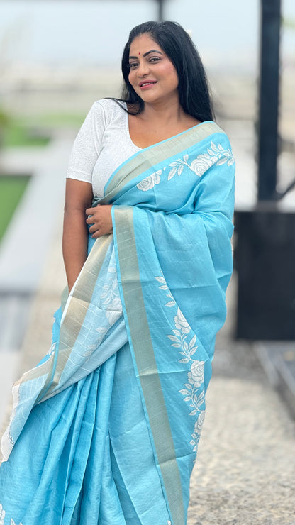 Pure Tussar Silk Saree With Zari Border