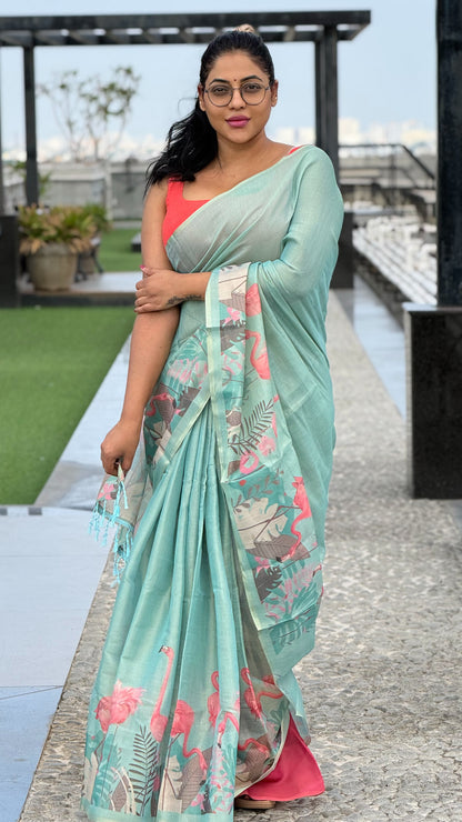 Pastel linen tissue saree