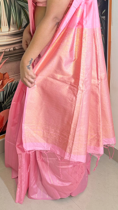 Pure semi silk baby pink saree