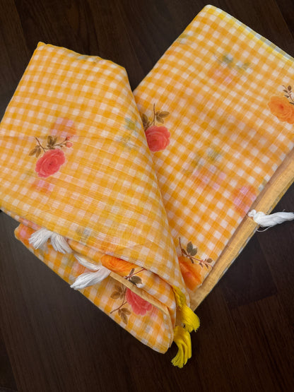 Linen cotton checks flower