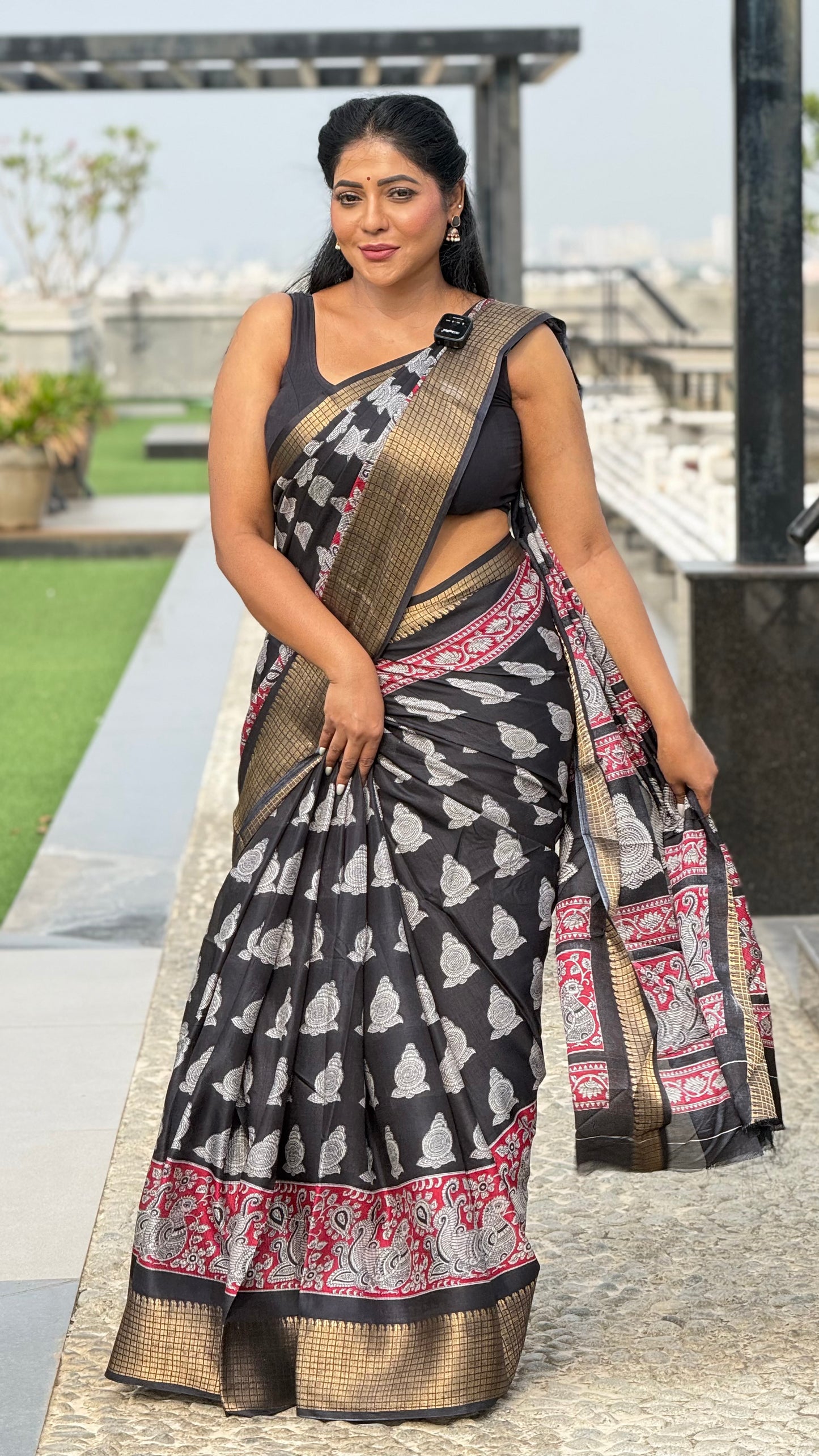 Black and maroon Kota saree