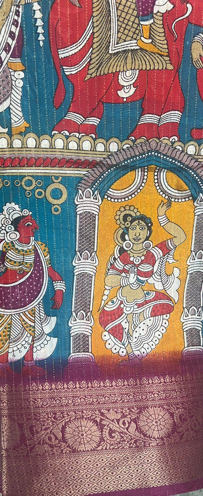 Kalamkari Dola Silk Saree with Zari Viscose and Butta Blouse