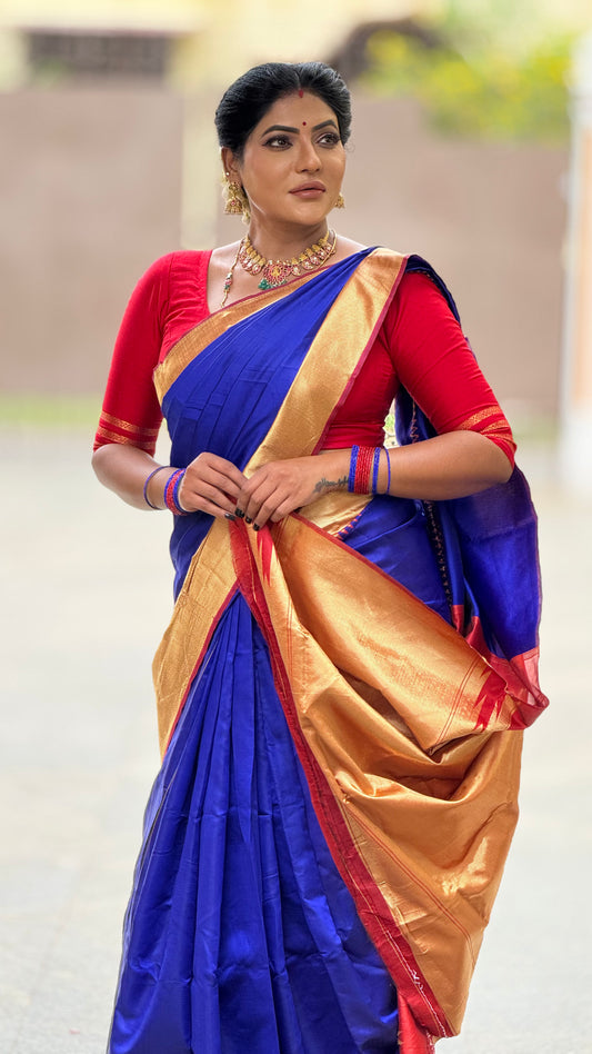 Litchi soft silk saree with Jacquard checkered blouse in contrast