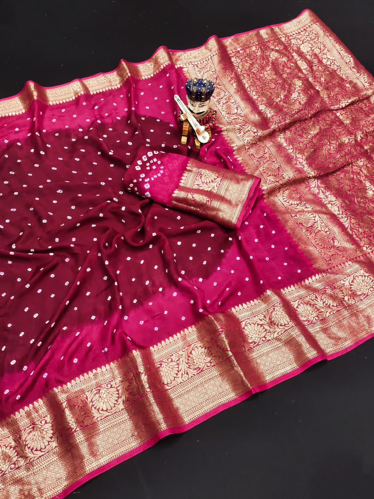 Kanjivaram Bandhani cotton silk saree