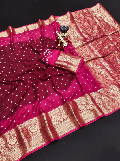Kanjivaram Bandhani cotton silk saree