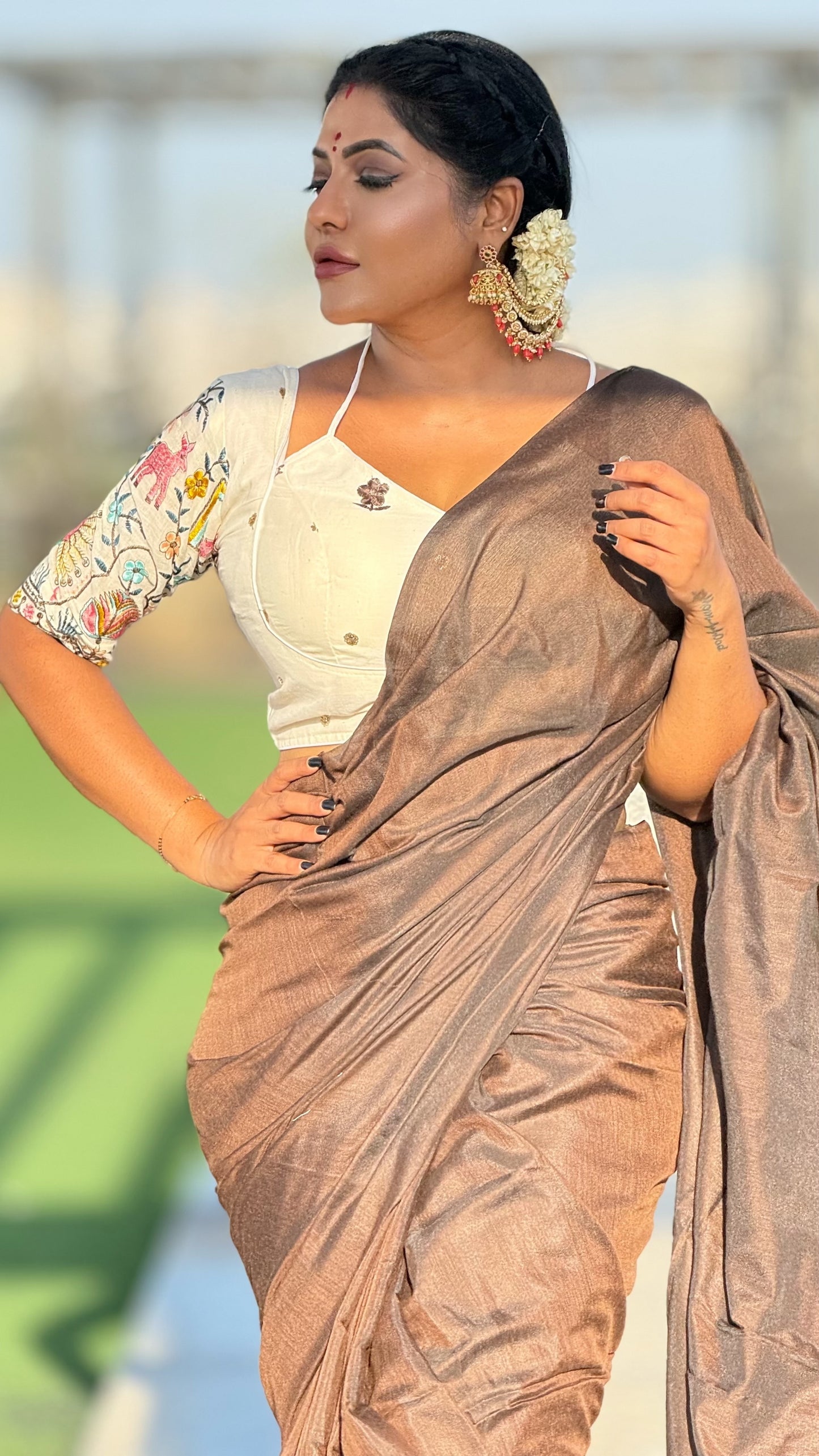 Soft Malai cotton sarees with designer Stitched Blouse fitting