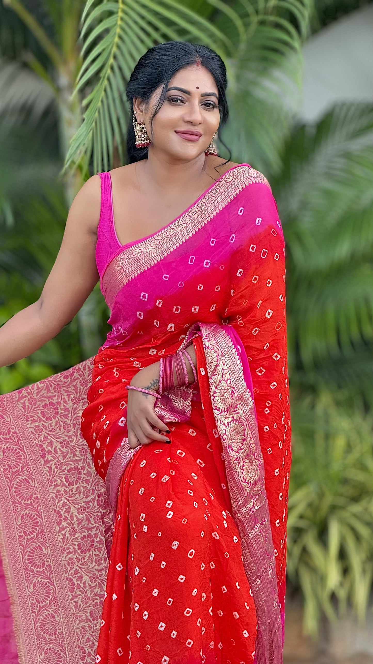 Kanjivaram Bandhani cotton silk saree
