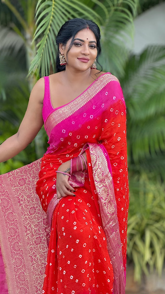 Kanjivaram Bandhani cotton silk saree