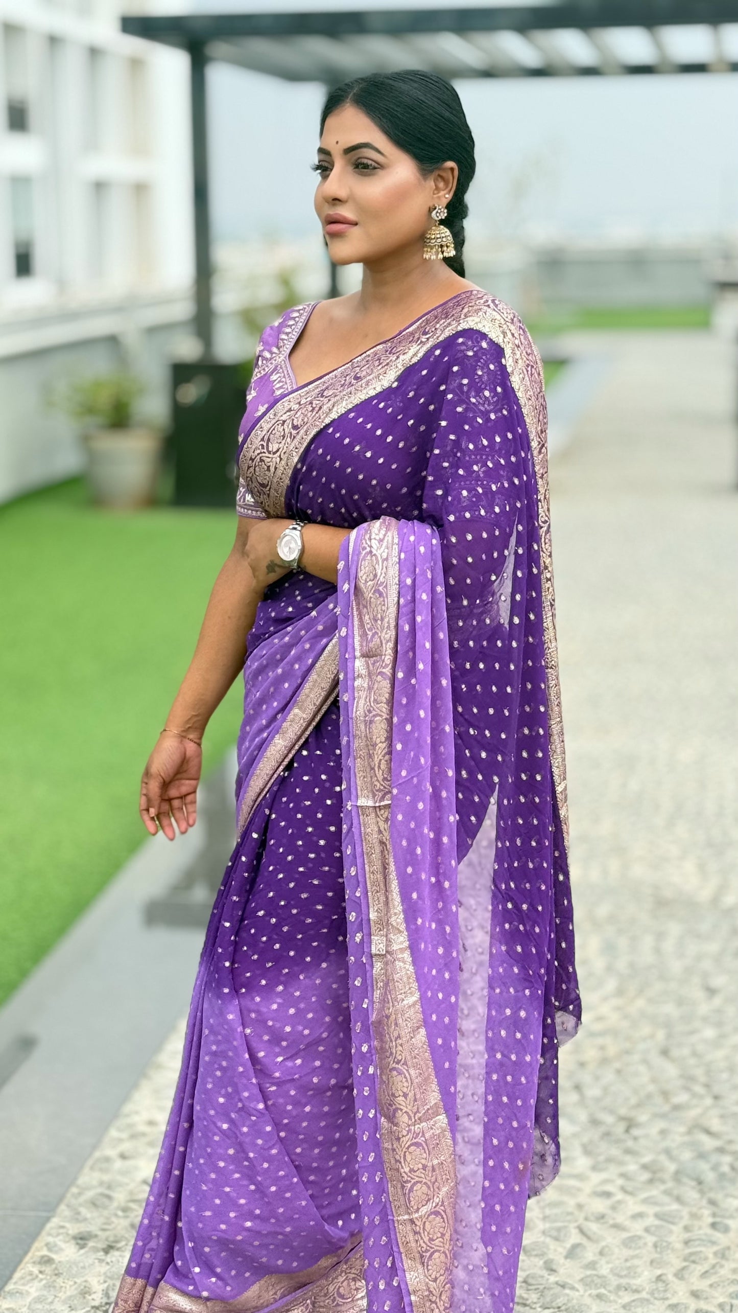 A Viscose Georgette Saree With Banarasi Multi Embroidery Work