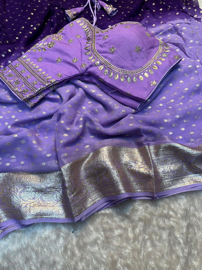 A Viscose Georgette Saree With Banarasi Multi Embroidery Work