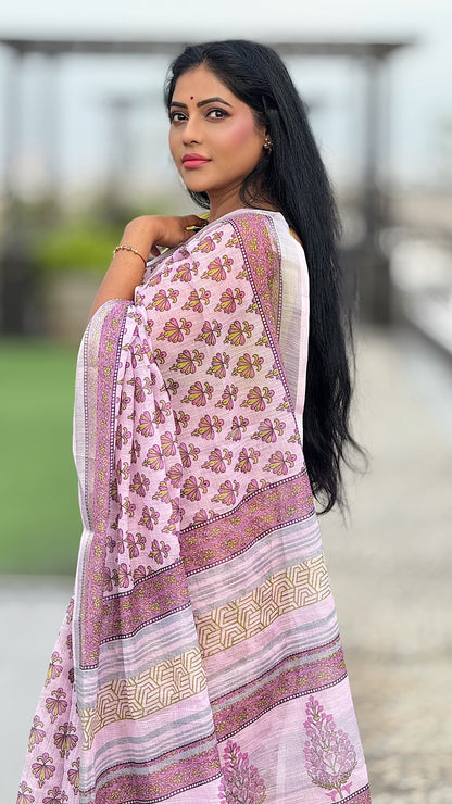 Linen with Silver Zari border