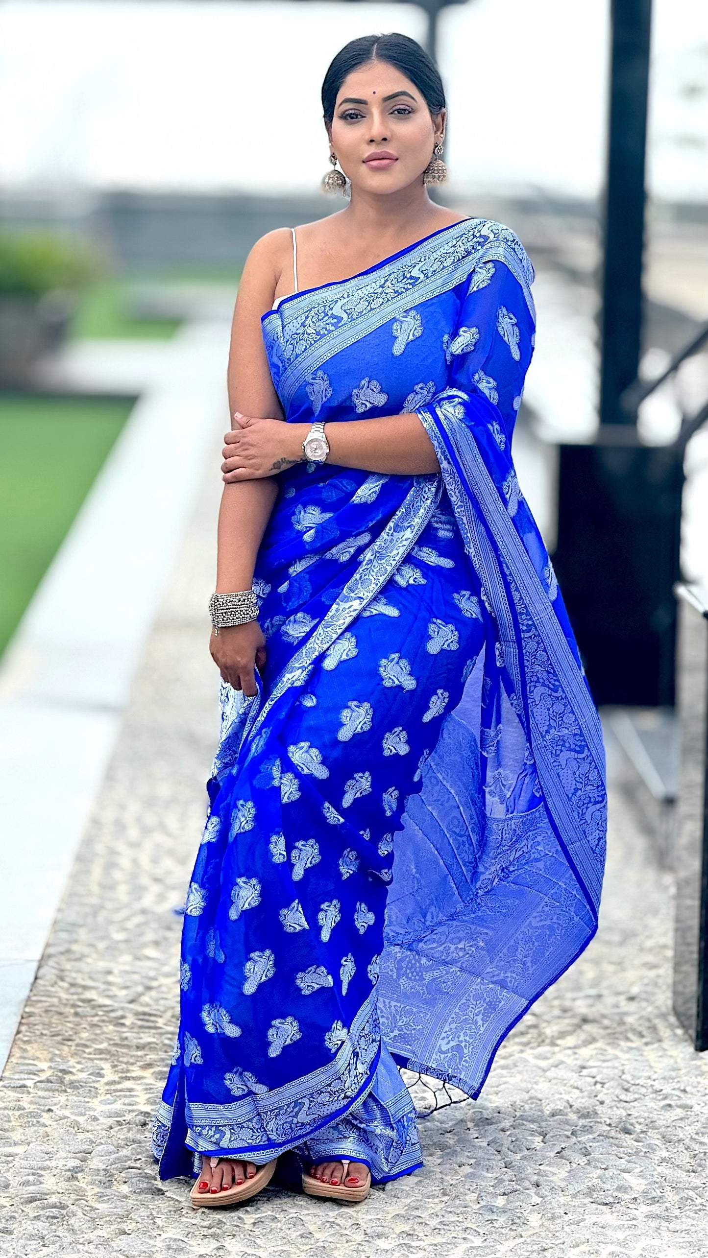 Madurai Sugundi Pattu with Silver Zari