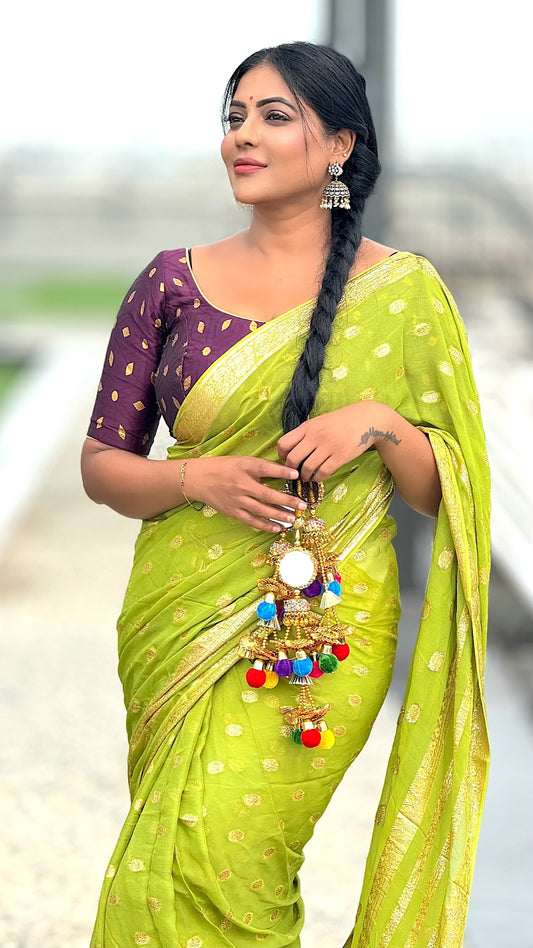 Viscose georgette saree with zari butta and running blouse