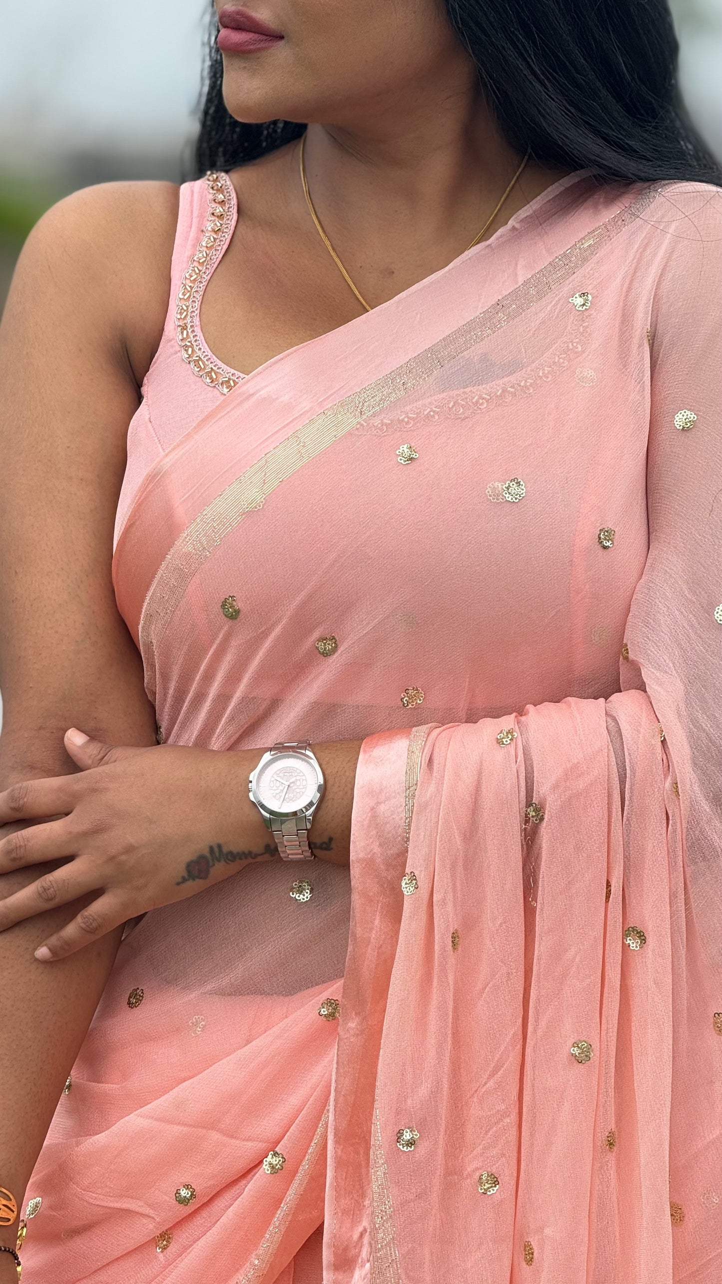 Viscose georgette saree with zari butta with Blouse