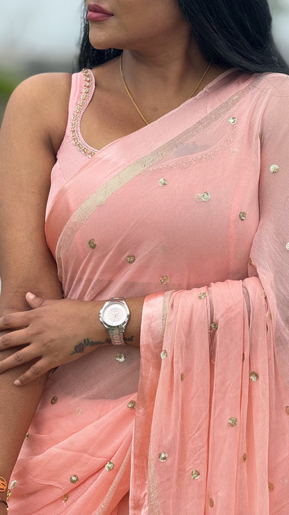 Viscose georgette saree with zari butta with Blouse