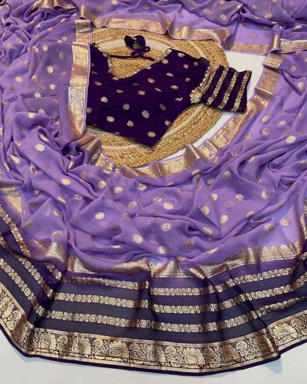 Viscose georgette saree with zari butta and blouse