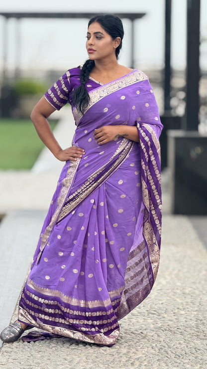 Viscose georgette saree with zari butta and blouse