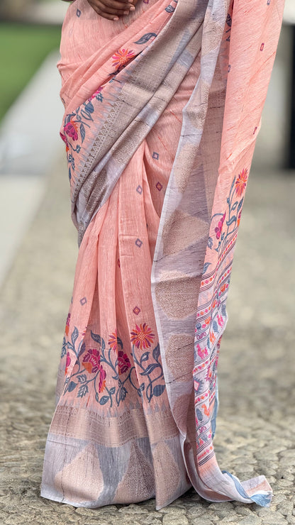 Pure Tussar Silk Saree With Running contrast blouse