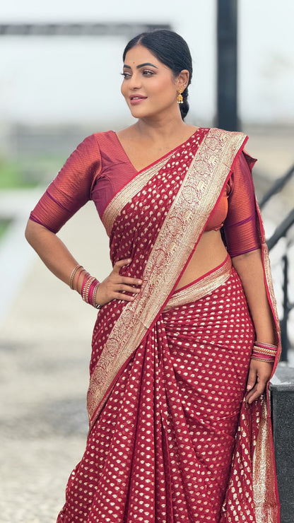 Viscose georgette saree with zari butta and blouse