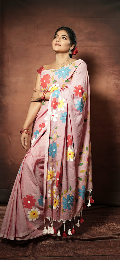 Khadi Cotton Hand Painted Floral pattern