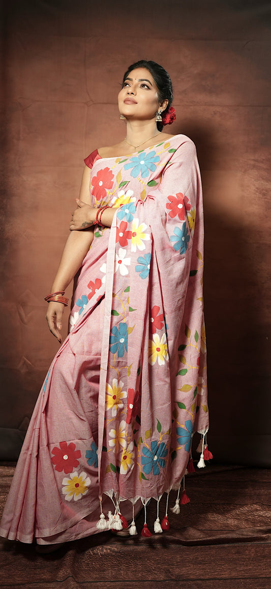 Khadi Cotton Hand Painted Floral pattern