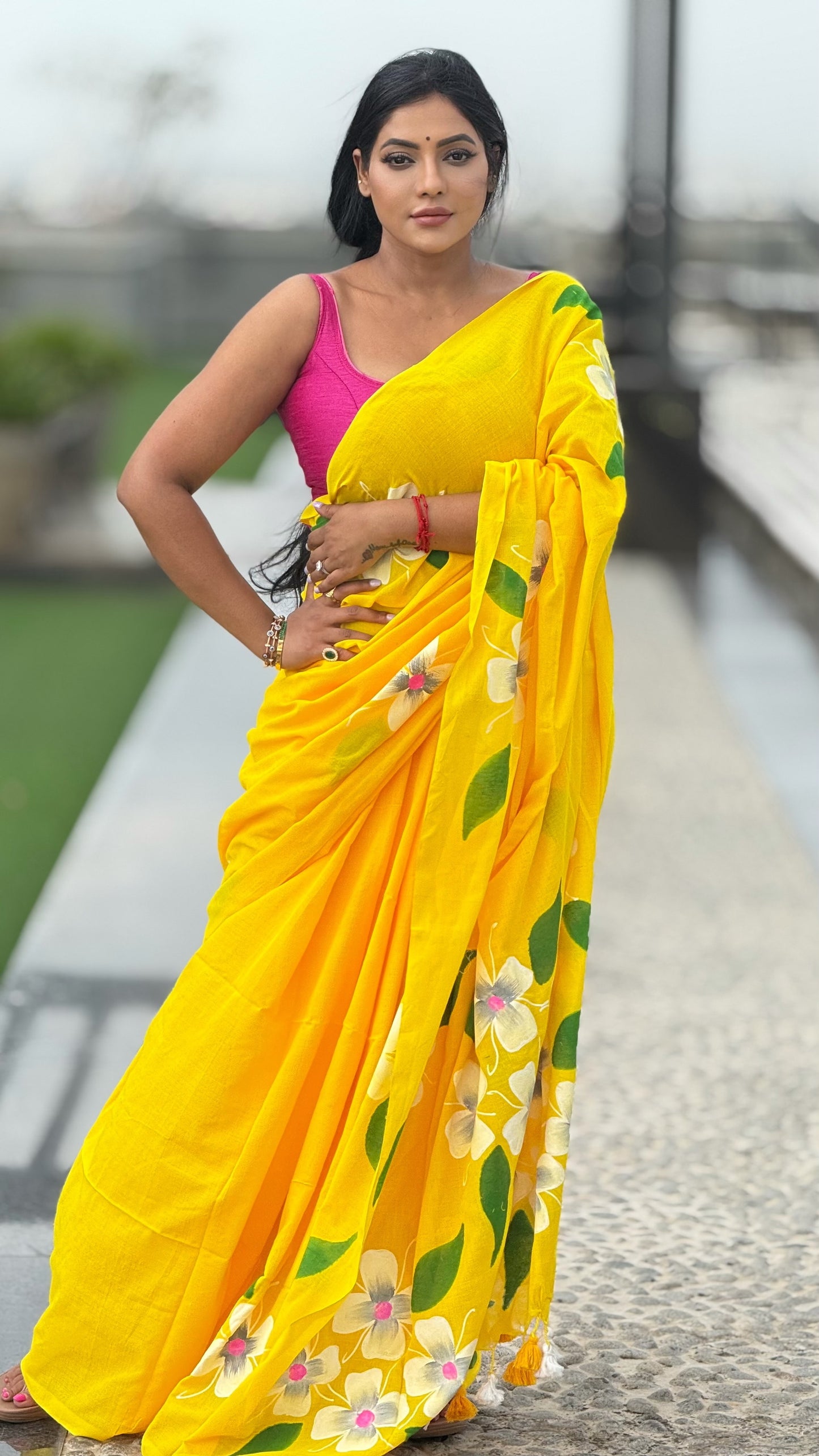 Khadi Cotton Hand Painted Flower