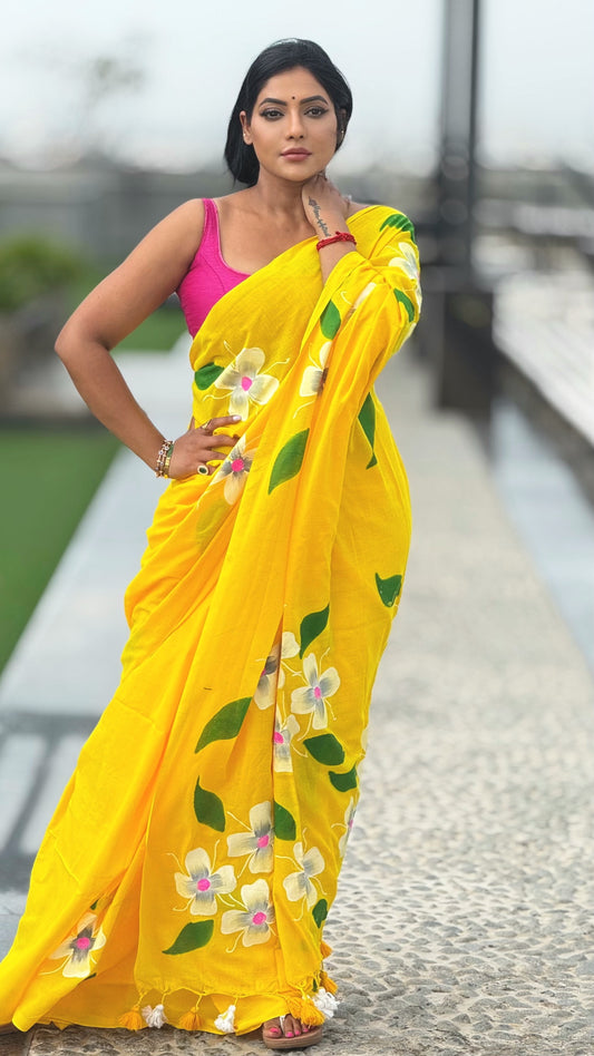 Khadi Cotton Hand Painted Flower