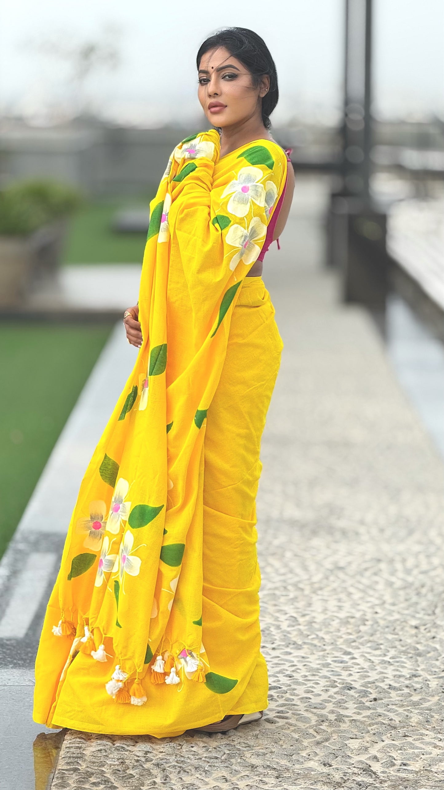Khadi Cotton Hand Painted Flower