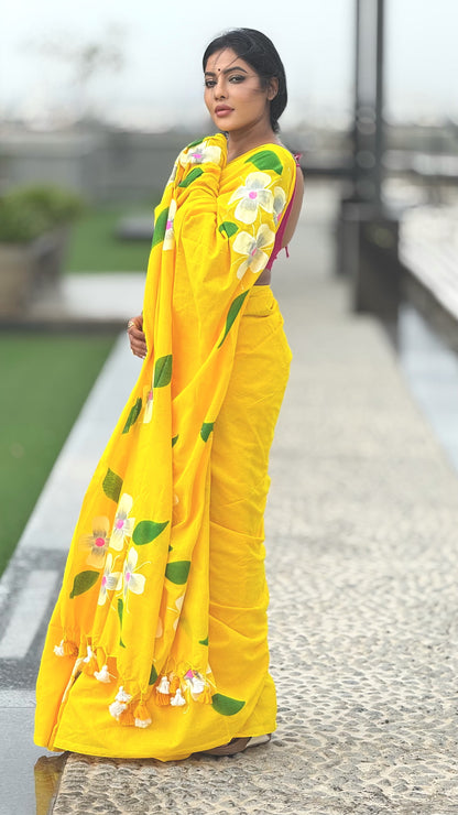 Khadi Cotton Hand Painted Flower