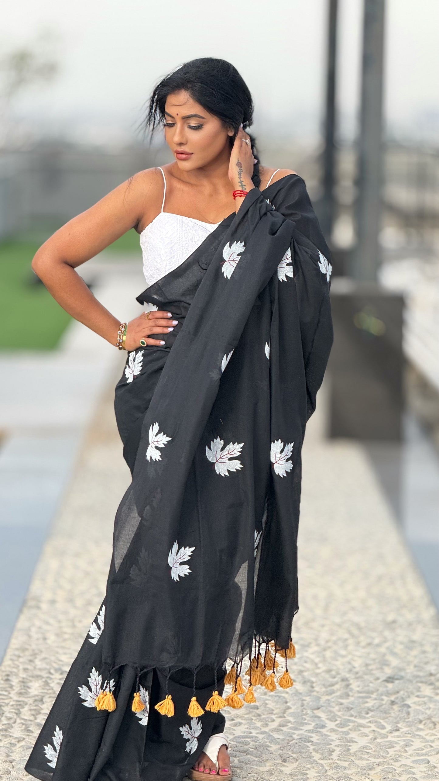 Khadi Cotton Hand Painted Leaf