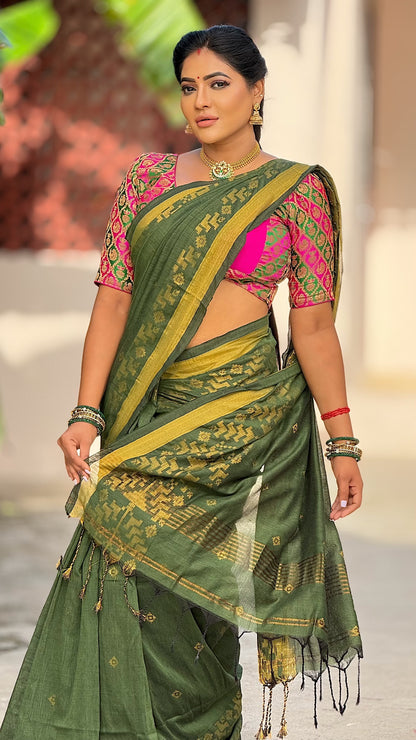 Handloom Cotton Silk with fine Zari