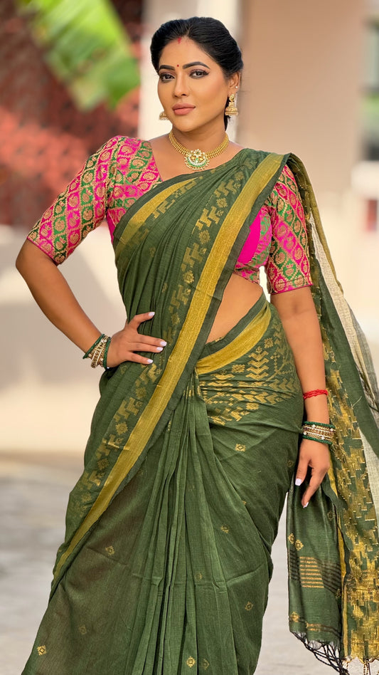 Handloom Cotton Silk with fine Zari