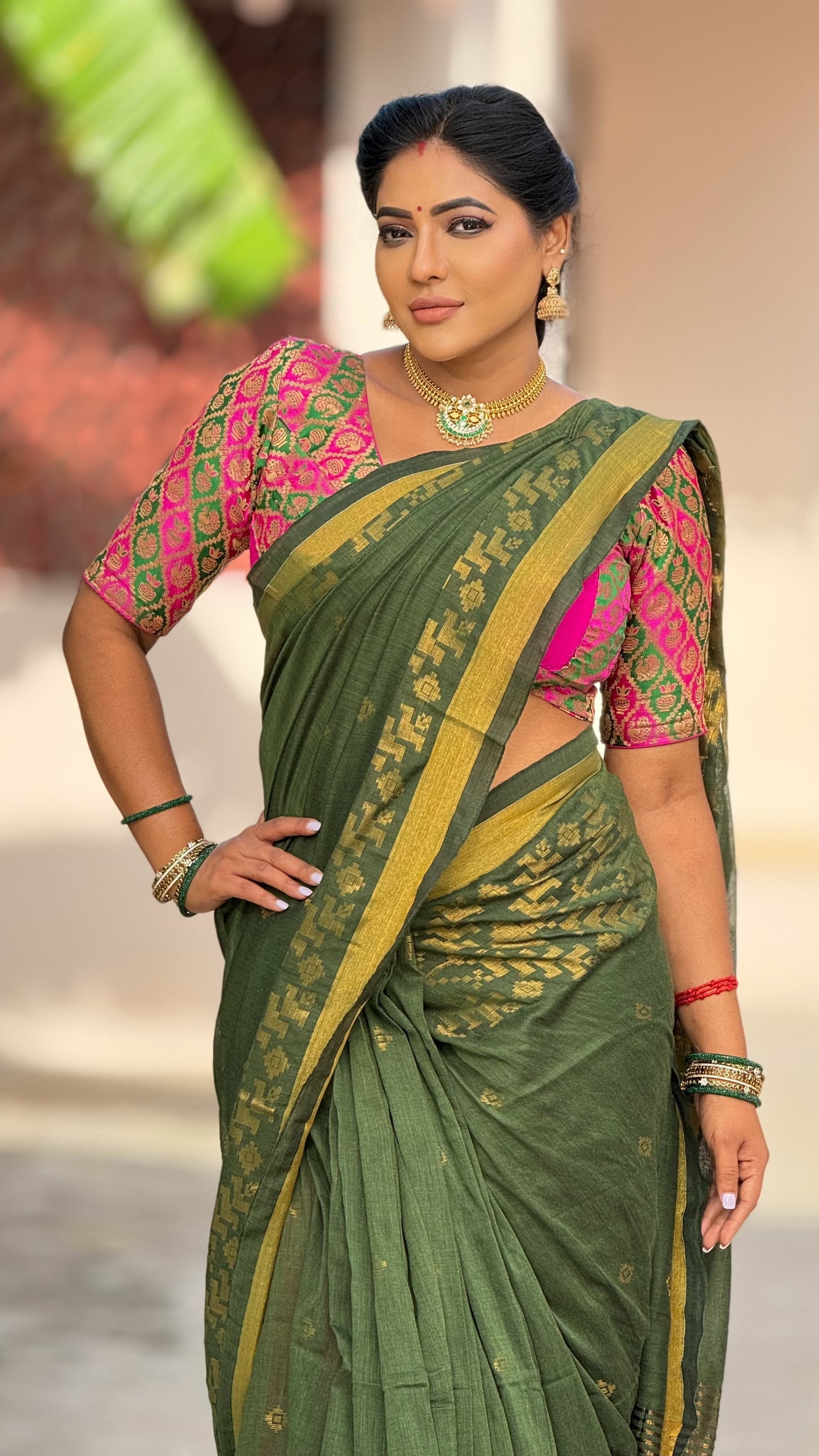 Handloom Cotton Silk with fine Zari