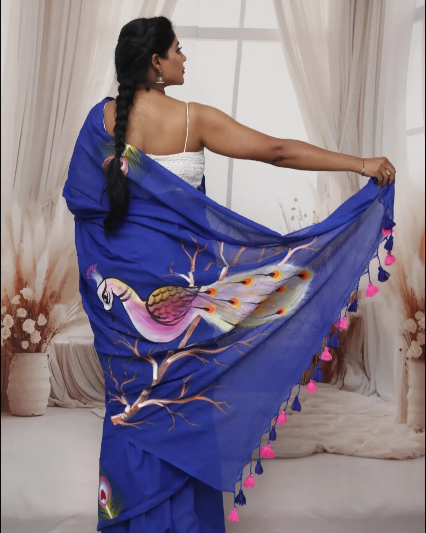 Khadi Cotton Hand Painted Peacock